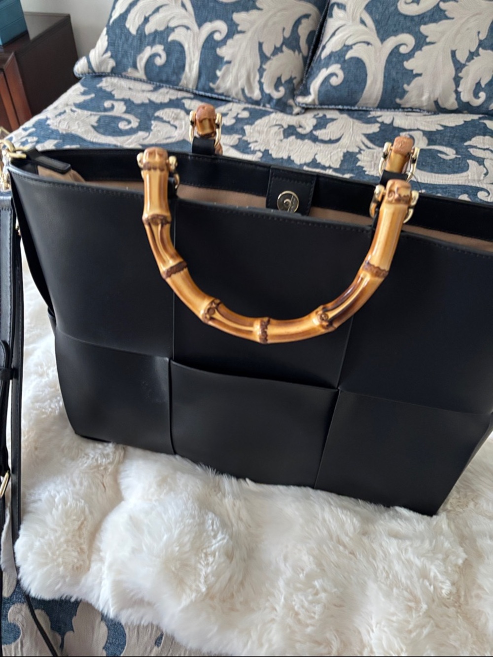 Talbots Vachetta Black Tote Bag with Bamboo-Style Handles